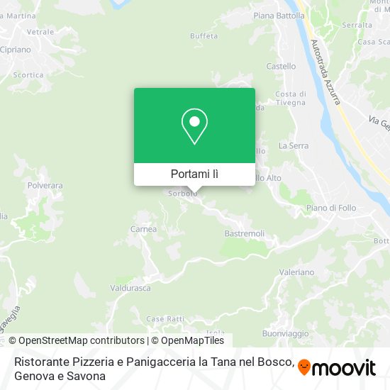 Mappa Ristorante Pizzeria e Panigacceria la Tana nel Bosco