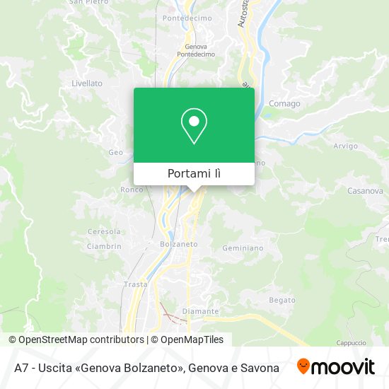 Mappa A7 - Uscita «Genova Bolzaneto»