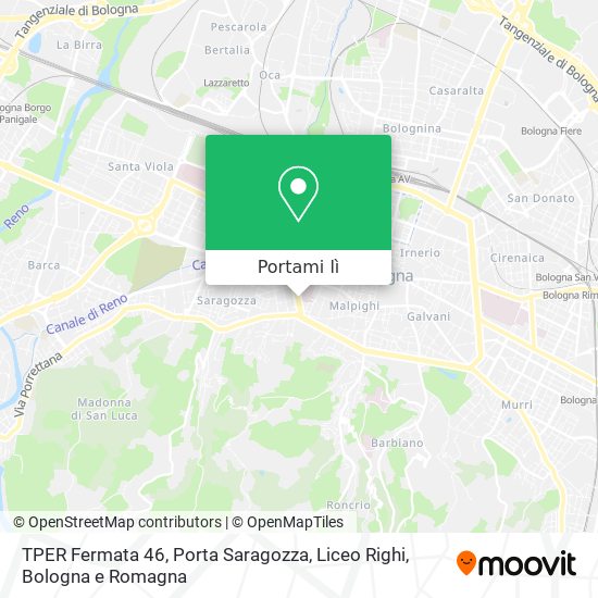 Mappa TPER Fermata 46, Porta Saragozza, Liceo Righi