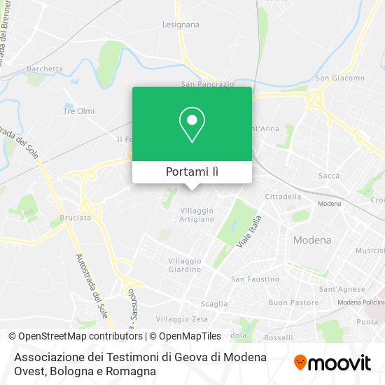 Mappa Associazione dei Testimoni di Geova di Modena Ovest