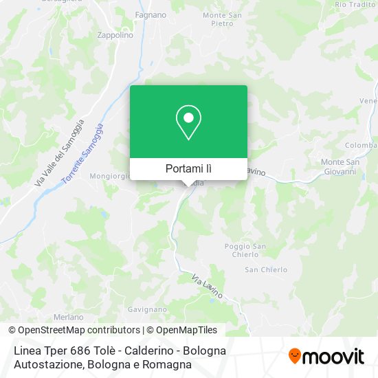 Mappa Linea Tper 686 Tolè - Calderino - Bologna Autostazione