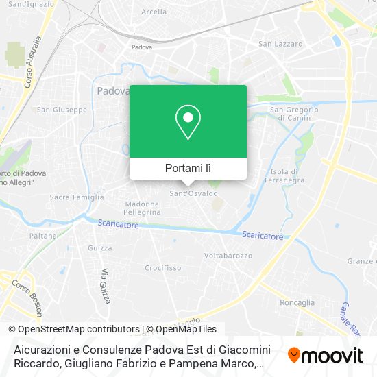Mappa Aicurazioni e Consulenze Padova Est di Giacomini Riccardo, Giugliano Fabrizio e Pampena Marco