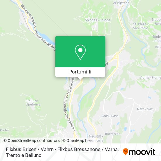 Mappa Flixbus Brixen / Vahrn - Flixbus Bressanone / Varna