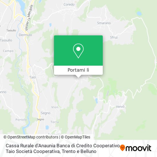 Mappa Cassa Rurale d'Anaunia Banca di Credito Cooperativo Taio Società Cooperativa