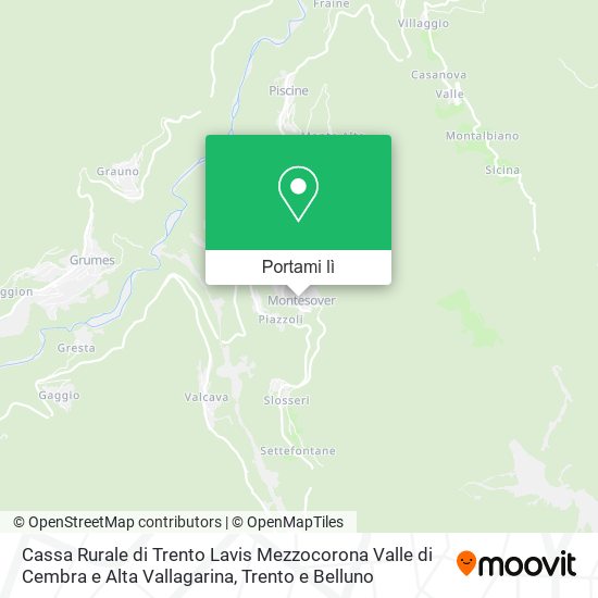 Mappa Cassa Rurale di Trento Lavis Mezzocorona Valle di Cembra e Alta Vallagarina