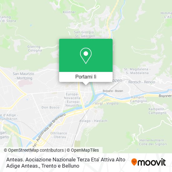 Mappa Anteas. Aociazione Nazionale Terza Eta' Attiva Alto Adige Anteas.