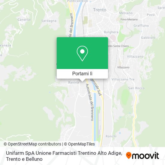Mappa Unifarm SpA Unione Farmacisti Trentino Alto Adige