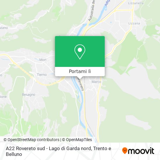 Mappa A22 Rovereto sud - Lago di Garda nord