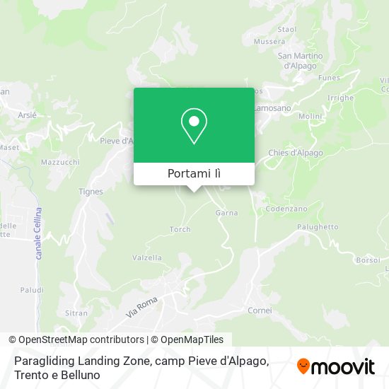 Mappa Paragliding Landing Zone, camp Pieve d'Alpago