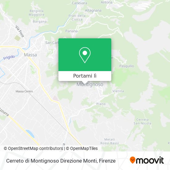 Mappa Cerreto di Montignoso Direzione Monti
