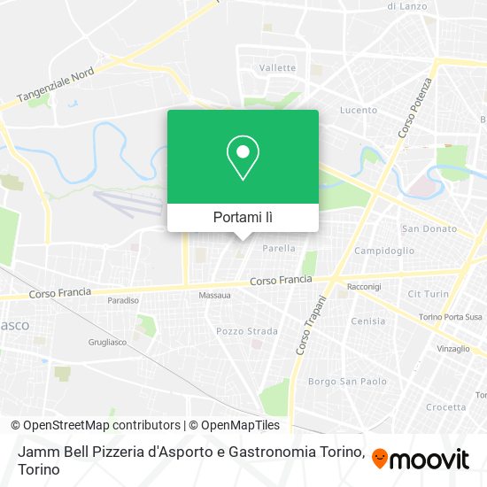 Mappa Jamm Bell Pizzeria d'Asporto e Gastronomia Torino