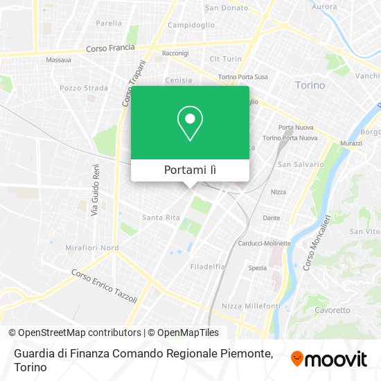 Mappa Guardia di Finanza Comando Regionale Piemonte