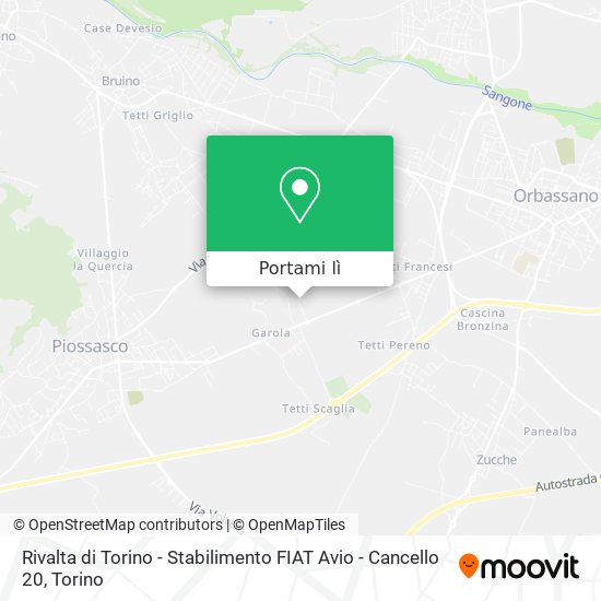 Mappa Rivalta di Torino - Stabilimento FIAT Avio - Cancello 20