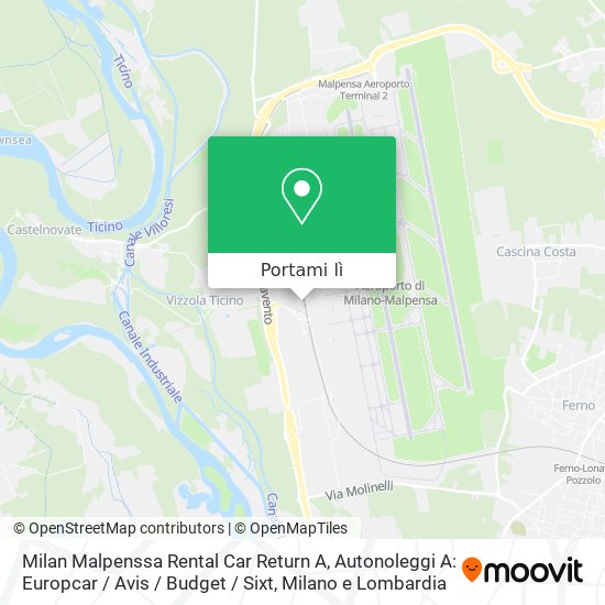 Mappa Milan Malpenssa Rental Car Return A, Autonoleggi A: Europcar / Avis / Budget / Sixt