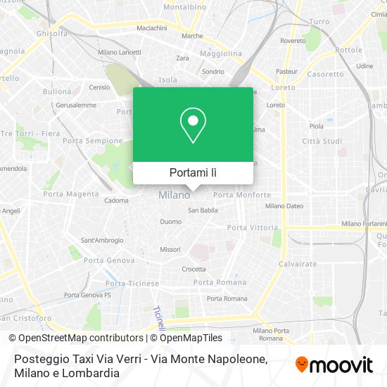 Mappa Posteggio Taxi Via Verri - Via Monte Napoleone