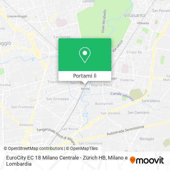 Mappa EuroCity EC 18 Milano Centrale - Zürich HB