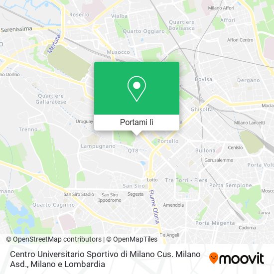 Mappa Centro Universitario Sportivo di Milano Cus. Milano Asd.