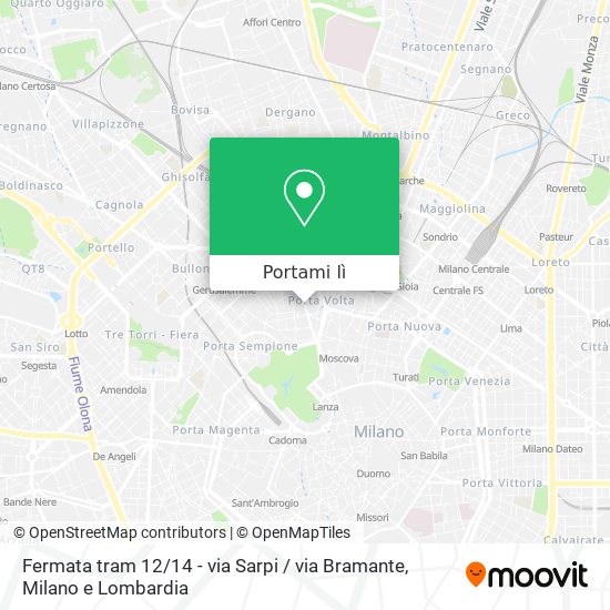 Mappa Fermata tram 12 / 14 - via Sarpi / via Bramante