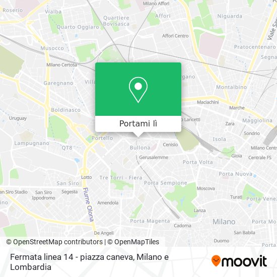 Mappa Fermata linea 14 - piazza caneva