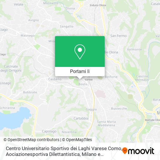 Mappa Centro Universitario Sportivo dei Laghi Varese Como, Aociazionesportiva Dilettantistica