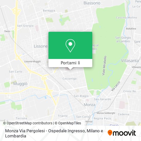 Mappa Monza Via Pergolesi - Ospedale Ingresso