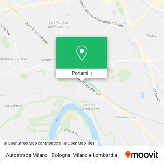 Mappa Autostrada Milano - Bologna