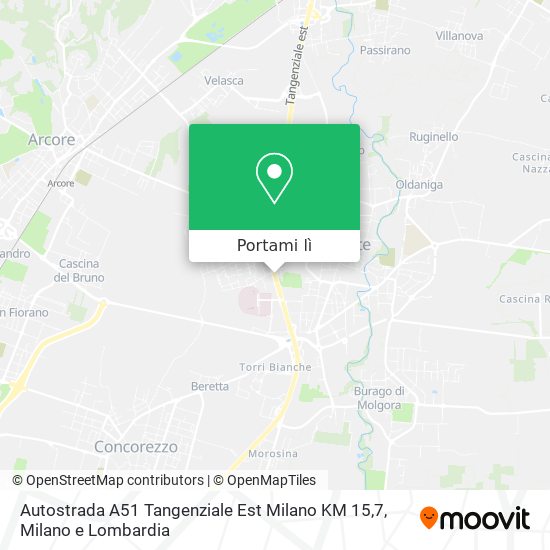 Mappa Autostrada A51 Tangenziale Est Milano KM 15,7