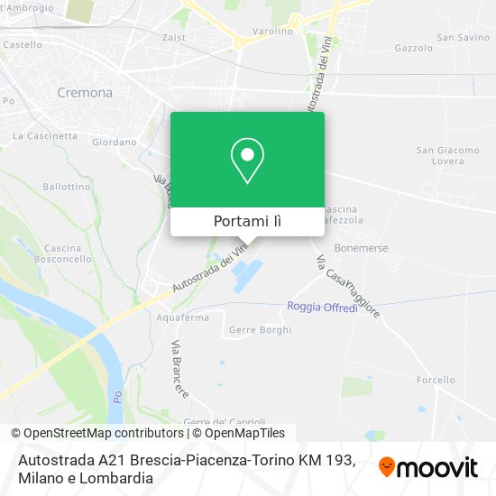 Mappa Autostrada A21 Brescia-Piacenza-Torino KM 193