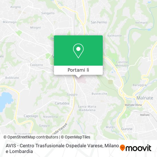 Mappa AVIS - Centro Trasfusionale Ospedale Varese
