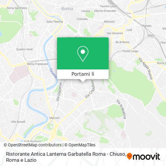 Mappa Ristorante Antica Lanterna Garbatella Roma - Chiuso