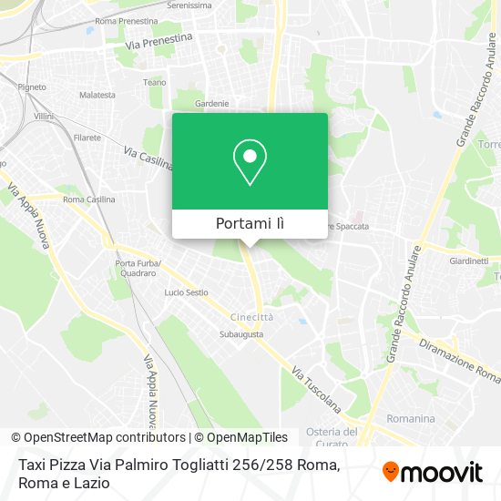 Mappa Taxi Pizza Via Palmiro Togliatti 256 / 258 Roma