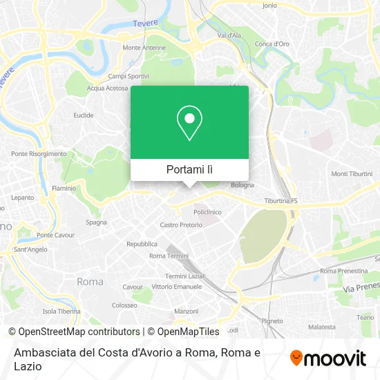 Mappa Ambasciata del Costa d'Avorio a Roma