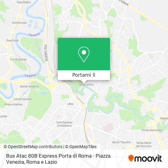 Mappa Bus Atac 80B Express Porta di Roma - Piazza Venezia