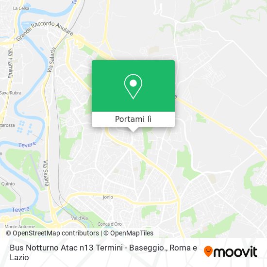 Mappa Bus Notturno Atac n13 Termini - Baseggio.