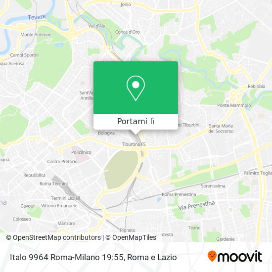 Mappa Italo 9964 Roma-Milano 19:55