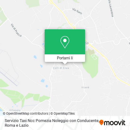 Mappa Servizio Taxi Ncc Pomezia Noleggio con Conducente
