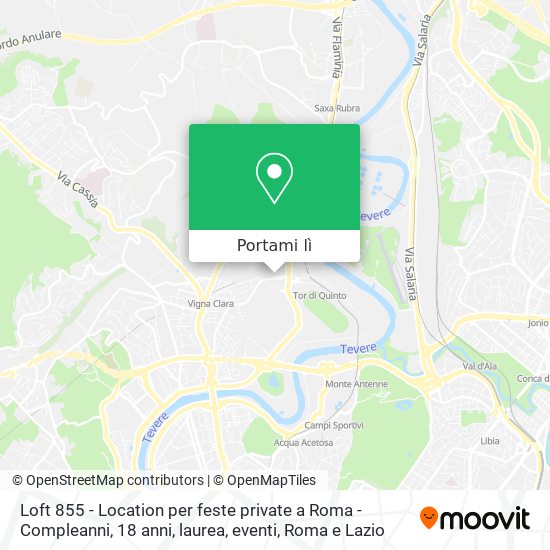 Mappa Loft 855 - Location per feste private a Roma - Compleanni, 18 anni, laurea, eventi