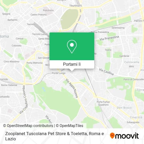 Mappa Zooplanet Tuscolana Pet Store & Toeletta