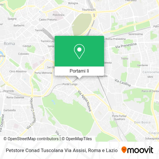 Mappa Petstore Conad Tuscolana Via Assisi