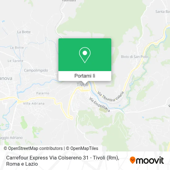 Mappa Carrefour Express Via Colsereno 31 - Tivoli (Rm)