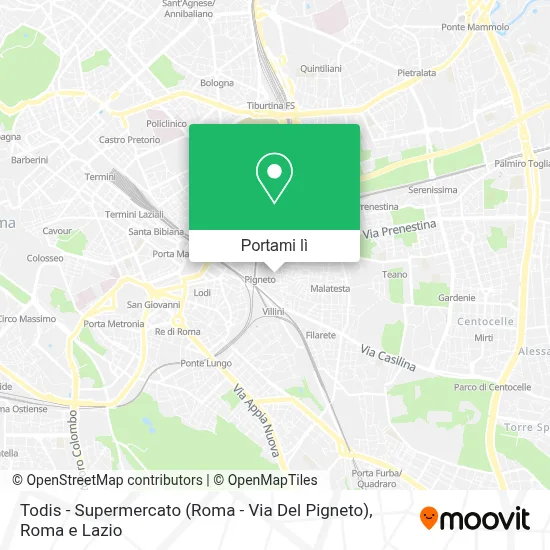 Mappa Todis - Supermercato (Roma - Via Del Pigneto)