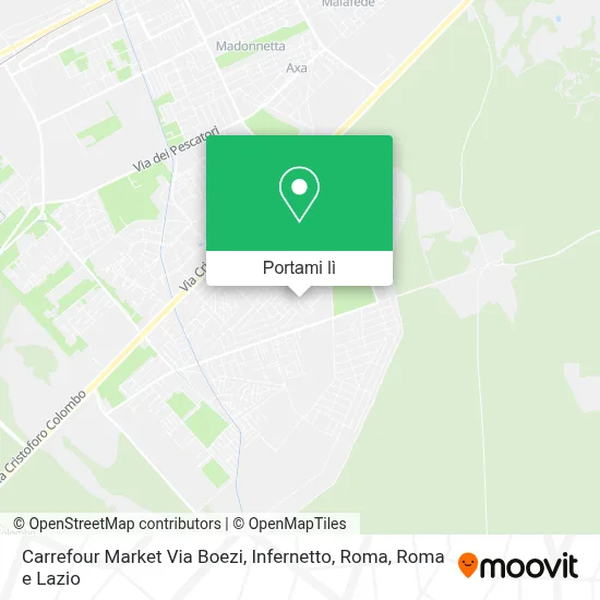 Mappa Carrefour Market Via Boezi, Infernetto, Roma
