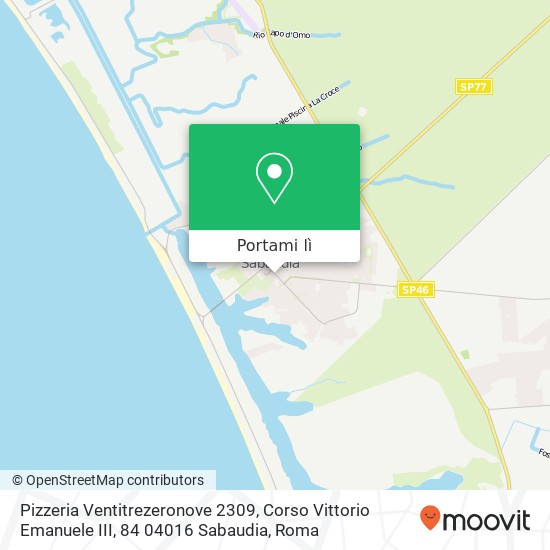 Mappa Pizzeria Ventitrezeronove 2309, Corso Vittorio Emanuele III, 84 04016 Sabaudia