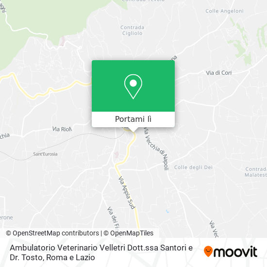 Mappa Ambulatorio Veterinario Velletri Dott.ssa Santori e Dr. Tosto