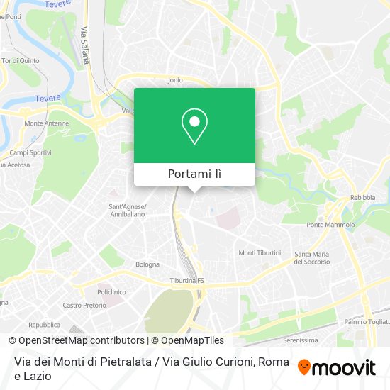 Mappa Via dei Monti di Pietralata / Via Giulio Curioni