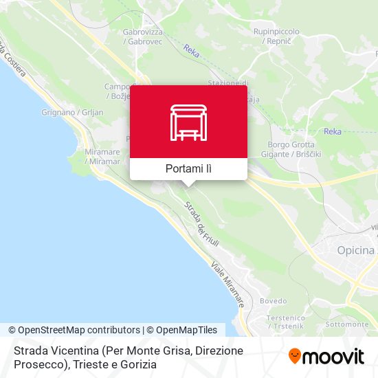 Mappa Strada Vicentina (Per Monte Grisa, Direzione Prosecco)