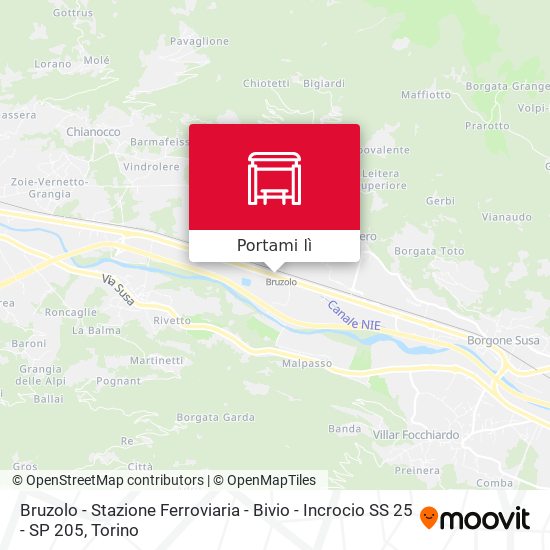 Mappa Bruzolo - Stazione Ferroviaria - Bivio - Incrocio SS 25 - SP 205