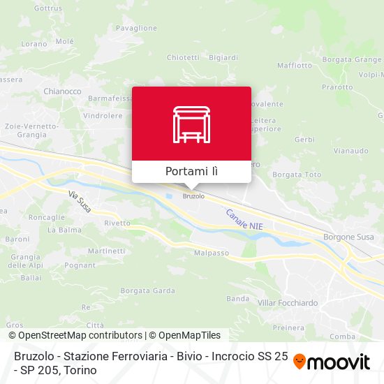 Mappa Bruzolo - Stazione Ferroviaria - Bivio - Incrocio SS 25 - SP 205