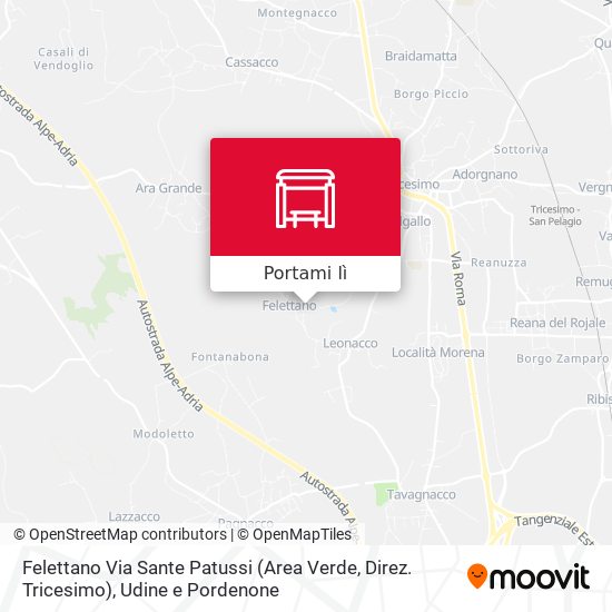 Mappa Felettano Via Sante Patussi (Area Verde, Direz. Tricesimo)