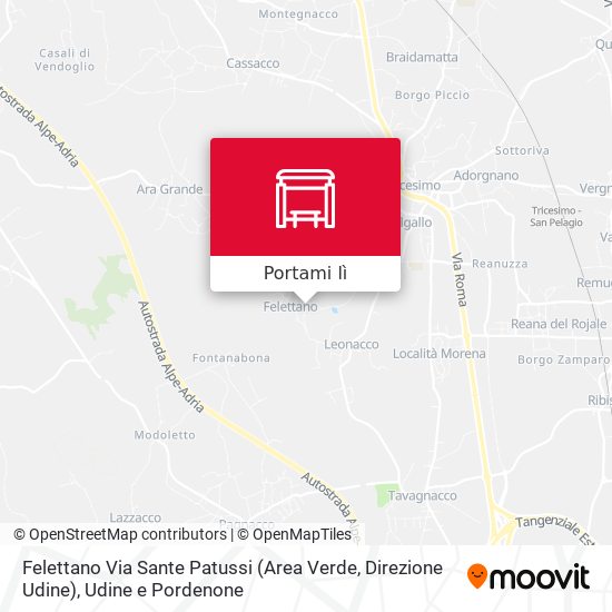 Mappa Felettano Via Sante Patussi (Area Verde, Direzione Udine)
